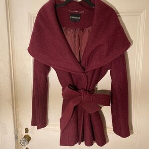 EXRESS - Burgundy Red - Wool Shrug Convertible Shoulder Pea Coat Size Large